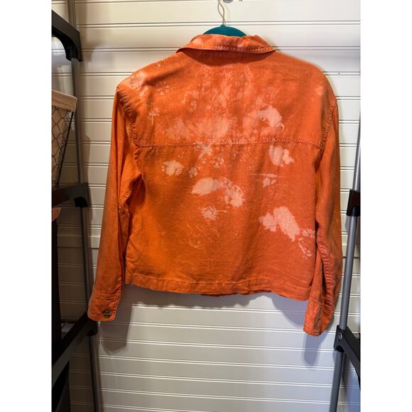 Rachel Zoe 100% Linen Tie Dye Orange Trucker Jacket Size M - Picture 2 of 10